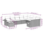 10-tlg. Garten-Sofagarnitur mit Kissen Hellgrau Poly Rattan