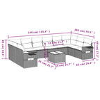11-teiliges Gartensofa-Set mit Kissen, schwarzes Polyrattan