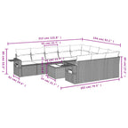 11-teiliges Gartensofa-Set mit Kissen, schwarzes Polyrattan