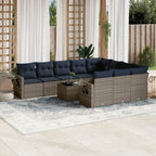 11-teiliges Gartensofa-Set mit Kissen, grau, Polyrattan