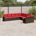 10-teiliges Gartensofa-Set mit Kissen, braun, Polyrattan