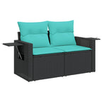 11-teiliges Gartensofa-Set mit Kissen, schwarzes Polyrattan