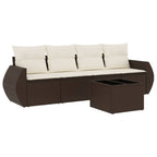 5-tlg. Garten-Sofagarnitur mit Kissen Braun Poly Rattan