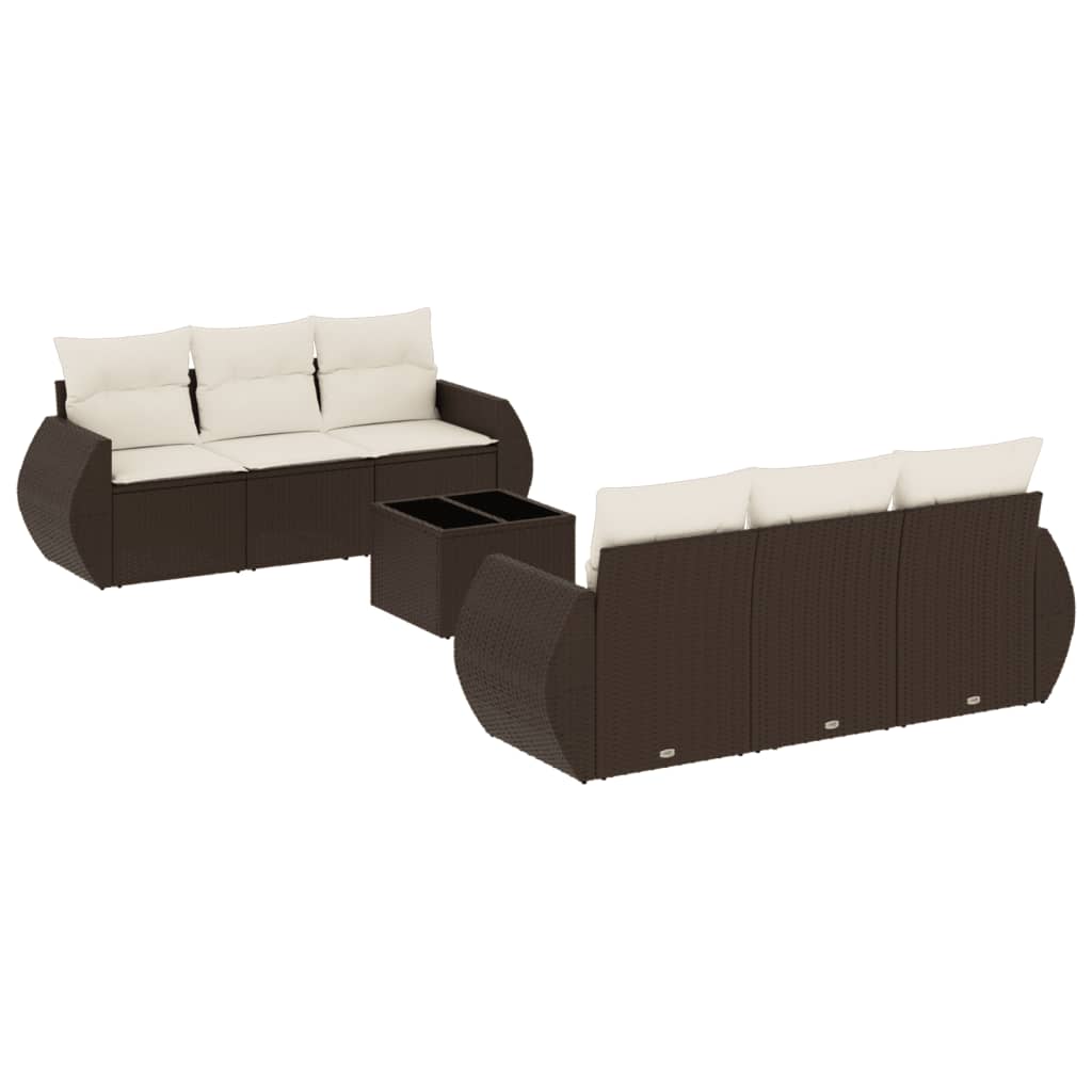 7-tlg. Garten-Sofagarnitur mit Kissen Braun Poly Rattan