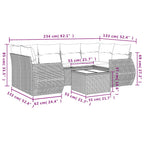 7-teiliges Gartensofa-Set mit Kissen, schwarzes Polyrattan