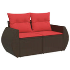 7-teiliges Gartensofa-Set mit Kissen, braun, Polyrattan