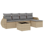 6-tlg. Garten-Sofagarnitur mit Kissen Beige Poly Rattan