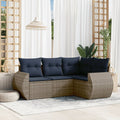 4-teiliges Gartensofa-Set mit Kissen, grau, Polyrattan