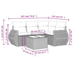 5-teiliges Gartensofa-Set mit Kissen, grau, Polyrattan