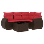 5-teiliges Gartensofa-Set mit Kissen, braun, Polyrattan