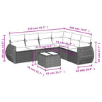 7-teiliges Gartensofa-Set mit Kissen, schwarzes Polyrattan
