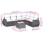 7-teiliges Gartensofa-Set mit Kissen, grau, Polyrattan