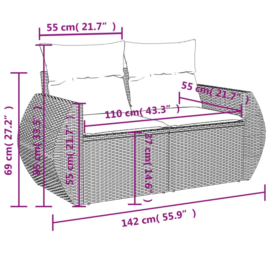 6-teiliges Gartensofa-Set mit Kissen, braun, Polyrattan
