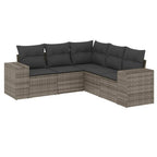 5-tlg. Garten-Sofagarnitur mit Kissen Grau Poly Rattan