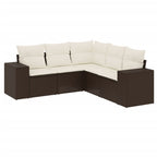 5-tlg. Garten-Sofagarnitur mit Kissen Braun Poly Rattan
