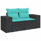 6-teiliges Gartensofa-Set mit Kissen, schwarzes Polyrattan