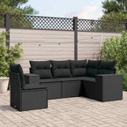 5-tlg. Garten-Sofagarnitur mit Kissen Schwarz Poly Rattan