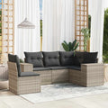 5-tlg. Garten-Sofagarnitur mit Kissen Hellgrau Poly Rattan