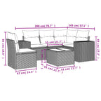 6-teiliges Gartensofa-Set mit Kissen, grau, Polyrattan