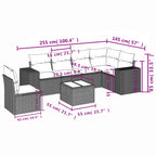 7-teiliges Gartensofa-Set mit Kissen, braun, Polyrattan