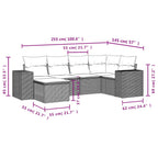 6-teiliges Gartensofa-Set mit Kissen, grau, Polyrattan