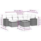 7-teiliges Gartensofa-Set mit Kissen, grau, Polyrattan