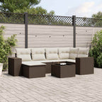 7-tlg. Garten-Sofagarnitur mit Kissen Braun Poly Rattan
