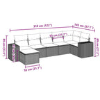 7-tlg. Garten-Sofagarnitur mit Kissen Hellgrau Poly Rattan