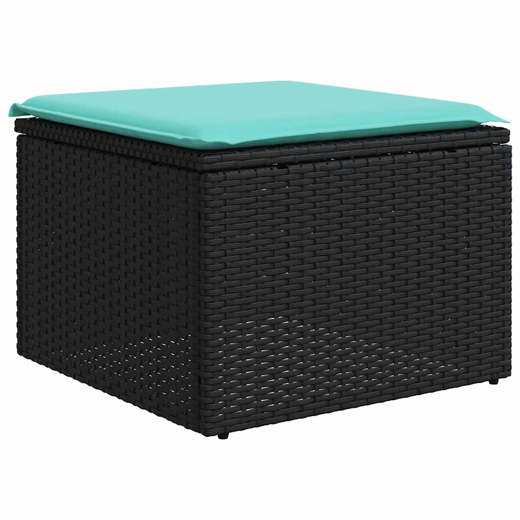 8-teiliges Gartensofa-Set mit Kissen, schwarzes Polyrattan