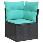 7-teiliges Gartensofa-Set mit Kissen, schwarzes Polyrattan