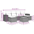 7-teiliges Gartensofa-Set mit Kissen, schwarzes Polyrattan