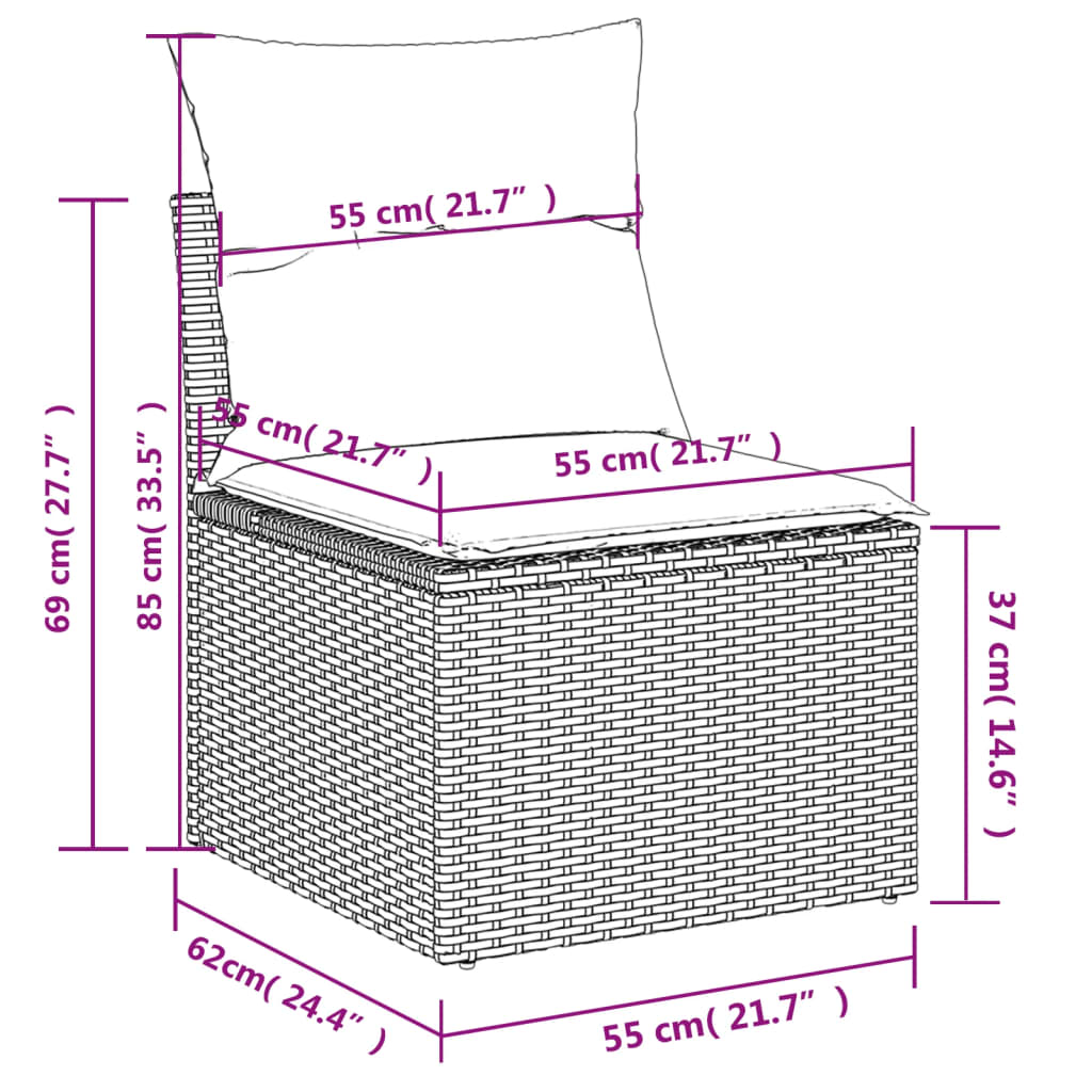 8-teiliges Gartensofa-Set mit Kissen, schwarzes Polyrattan