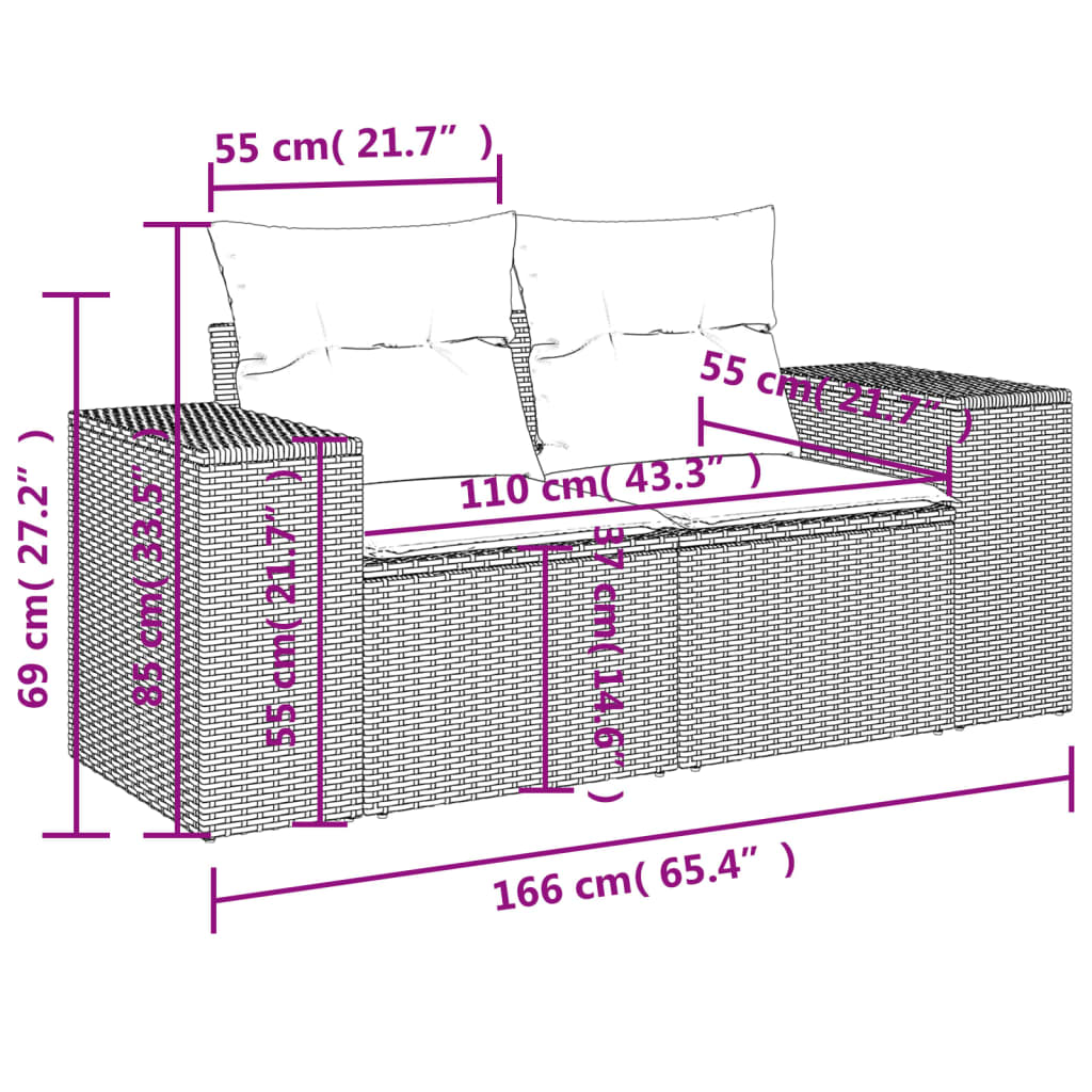 10-teiliges Gartensofa-Set mit Kissen, braun, Polyrattan