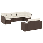 9-tlg. Garten-Sofagarnitur mit Kissen Braun Poly Rattan