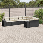 9-tlg. Garten-Sofagarnitur mit Kissen Schwarz Poly Rattan