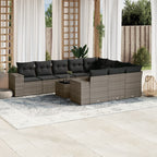 11-tlg. Garten-Sofagarnitur mit Kissen Grau Poly Rattan