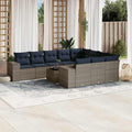 11-teiliges Gartensofa-Set mit Kissen, grau, Polyrattan