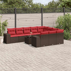 11-teiliges Gartensofa-Set mit Kissen, braun, Polyrattan
