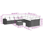 11-teiliges Gartensofa-Set mit Kissen, grau, Polyrattan