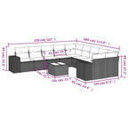 11-teiliges Gartensofa-Set mit Kissen, braun, Polyrattan