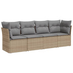 4-tlg. Garten-Sofagarnitur mit Kissen Beige Poly Rattan