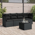 5-tlg. Garten-Sofagarnitur mit Kissen Schwarz Poly Rattan