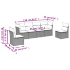 6-tlg. Garten-Sofagarnitur mit Kissen Hellgrau Poly Rattan