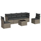 7-tlg. Garten-Sofagarnitur mit Kissen Grau Poly Rattan
