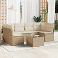 7-tlg. Garten-Sofagarnitur mit Kissen Beige Poly Rattan