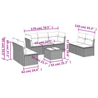 8-tlg. Garten-Sofagarnitur mit Kissen Hellgrau Poly Rattan