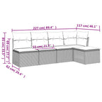 5-tlg. Garten-Sofagarnitur mit Kissen Hellgrau Poly Rattan