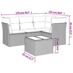 5-tlg. Garten-Sofagarnitur mit Kissen Braun Poly Rattan