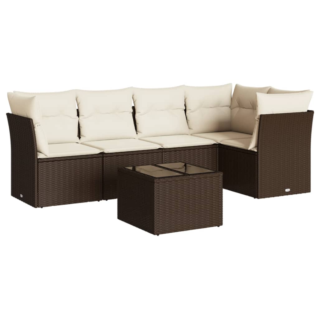 6-tlg. Garten-Sofagarnitur mit Kissen Braun Poly Rattan