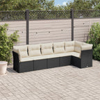 6-tlg. Garten-Sofagarnitur mit Kissen Schwarz Poly Rattan